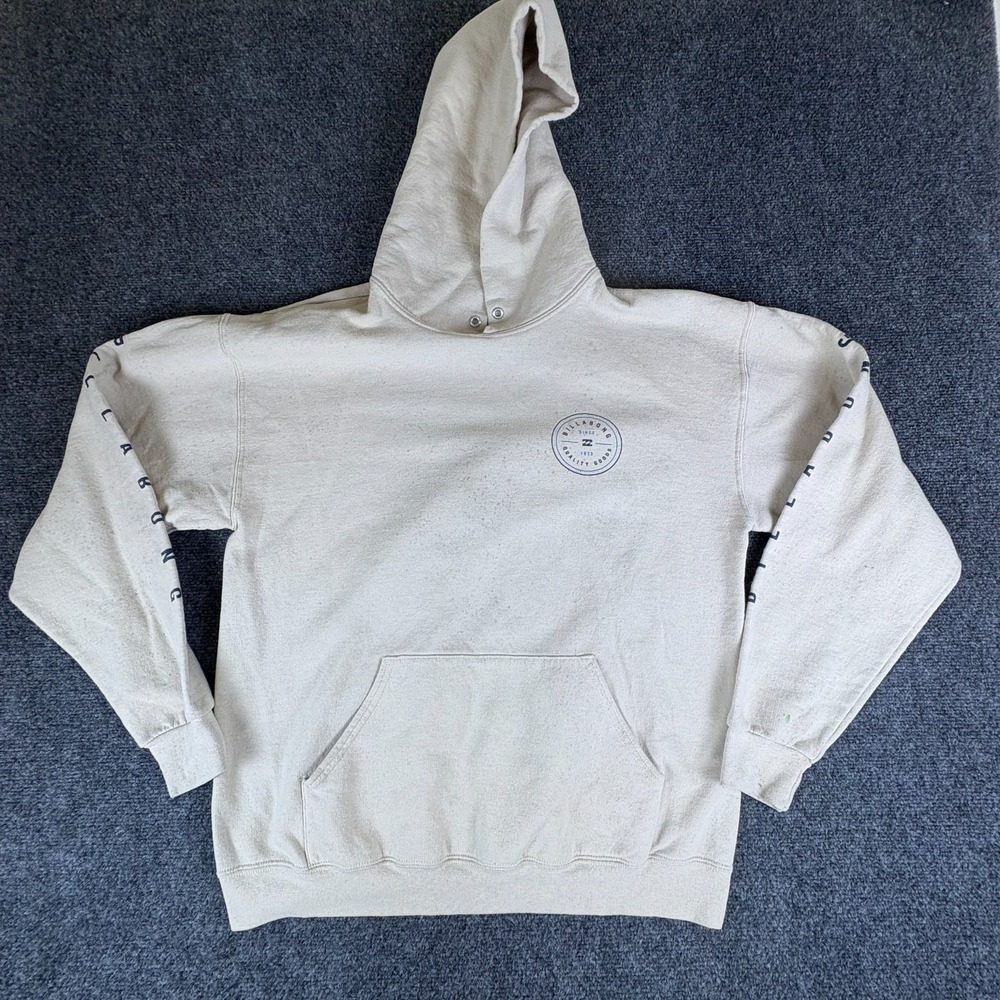 Billabong Rotor Hoodie Mens M Beige Fleece Lined Cotton Kangaroo Pockets READ
